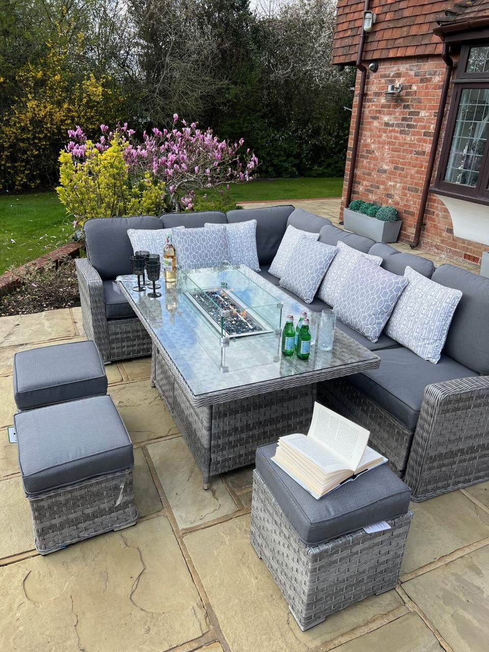 Gas fire pit corner dining shops set